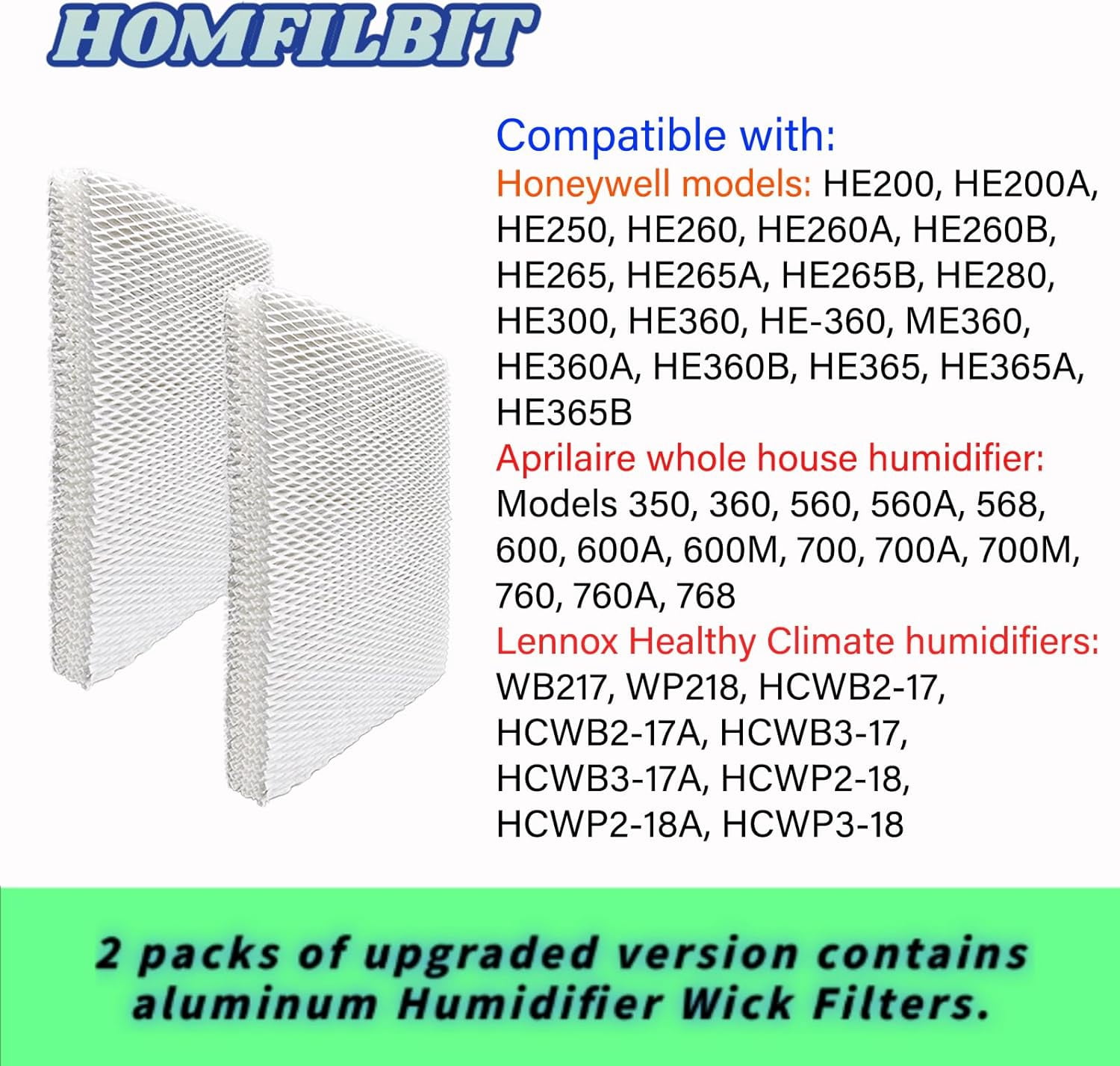 Replacement HC26P Humidifier Wick Filters Compatible with Honeywell HE260 HE265 HE360 HE365 HC26E1004 HC26E1002-U HC26A1008 Humidifiers 350 360 560 568 600 700 760 769, 2 Pack