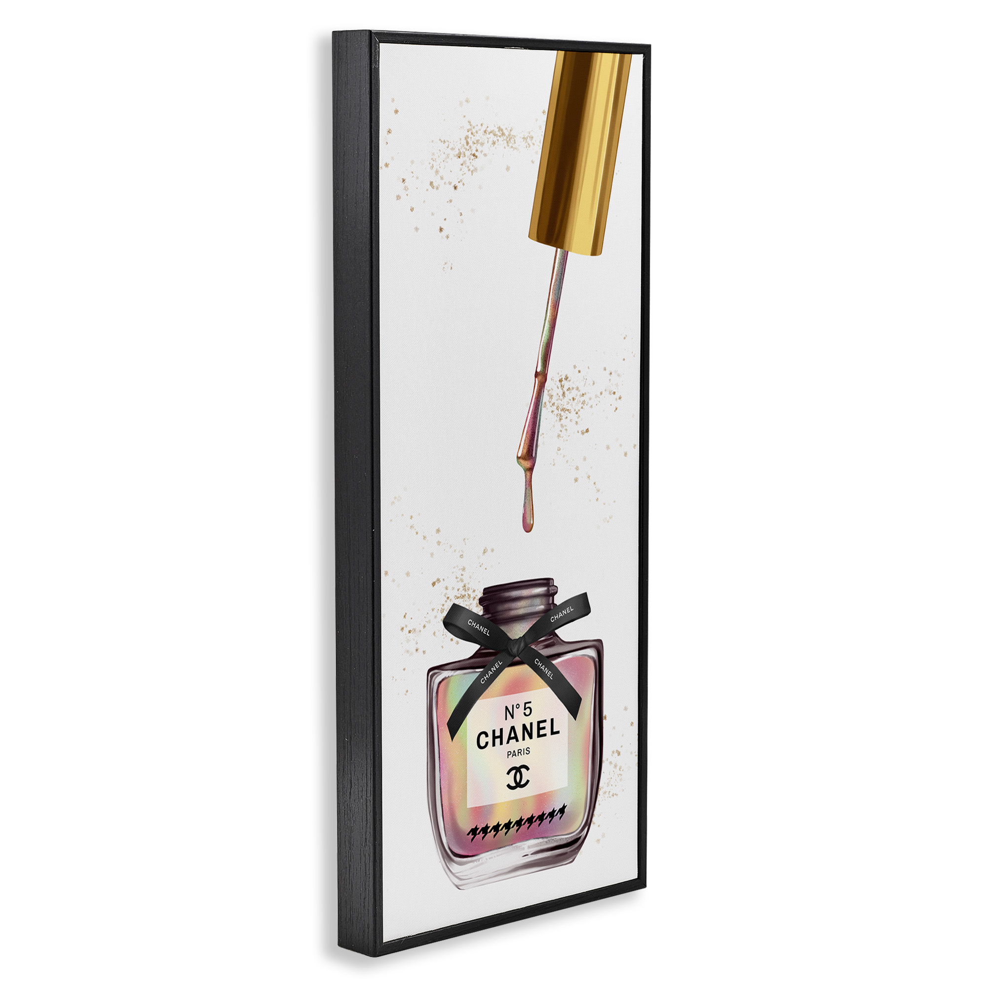 Stupell Industries Makeup Nail Polish Brush Rainbow & Gold Beauty & Fashion Painting Black Framed Art Print Wall Art, 10 x 24