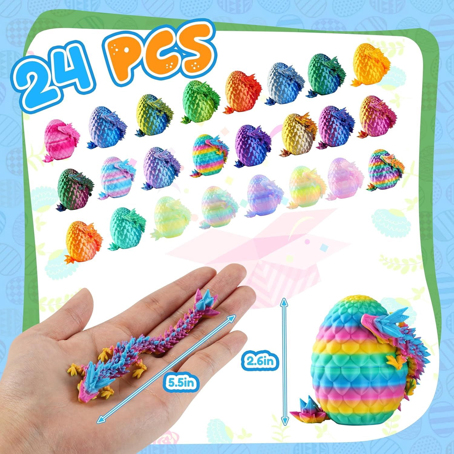 3D Printed Dragon Eggs, Crystal Dragon Egg for Easter Basket Stuffers and Essentials, Unique Easter Toys & Decor, Fantasy Tabletop Decor for Kids & Collectors (24 Pack)