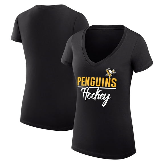 Women's G-III 4Her by Carl Banks Black Pittsburgh Penguins Super-Slim Fit Lightweight Graphic V-Neck T-Shirt