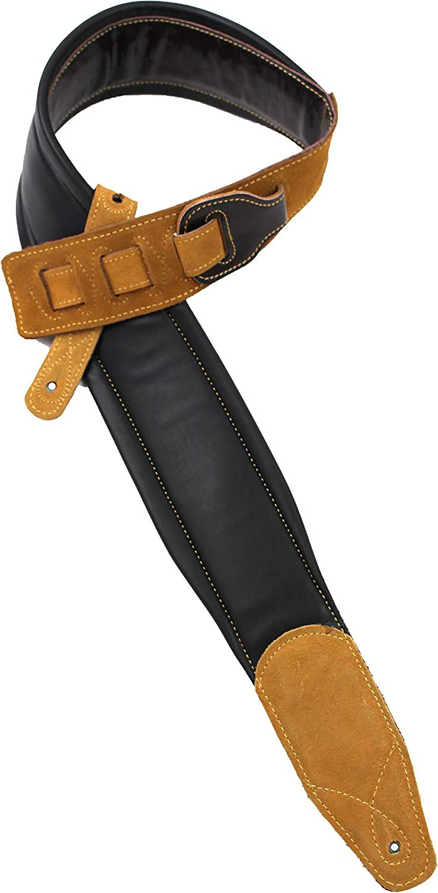 Walker & Williams C-22-BRN-XL Handmade Double Padded Premium Brown Signature Leather Guitar Strap XL For Acoustic, Electric, And Bass Guitars