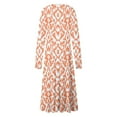 thumbnail image 5 of Cavosen Long Dresses for Women Long Sleeve Orange Maxi Dress High Waist V-Neck Calf Length Long Dress Floral Print Casual Trendy Dress Party Vacation Fall Winter Clothes M, 5 of 5
