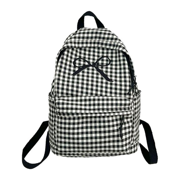 Giaone Japanese Style Checekred School Backpack Cute Bowknot Large Capacity Book Bag