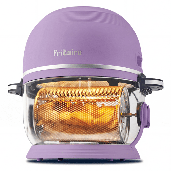 Fritaire Self-Cleaning Glass Bowl Air Fryer, 5 Qt, 6 Functions, BPA Free, Rotisserie/Tumbler, Lavender