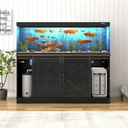 Blotout Farmhouse 75-120 Gallon Fish Tank Stand with Power Outlet, 59Aquarium Stand with Storage/Sliding Barn Door, Heavy Duty Tank Stand for 2 Fish Tank/Reptile Terrarium, 1200lbs Capacity, Black