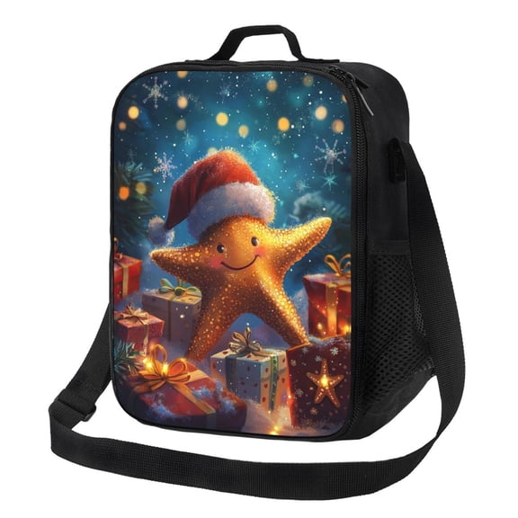 Christmas Starfish Lunch Bag Reusable Lunch Box Insulated Tote Bag with Adjustable Shoulder Strap