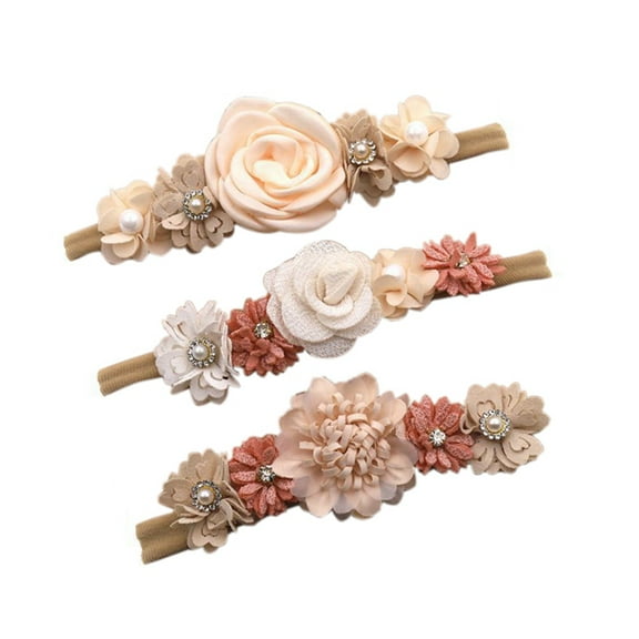 3Pcs Baby Girl Nylon Headbands - Floral Infant Hair Band Bows, Elastic Wraps for Newborns & Toddlers