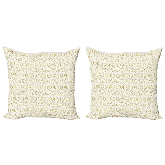 Ambesonne Floral Throw Pillow Cover 2 Pack, Spring Season Monochrome, 20", Earth Yellow White