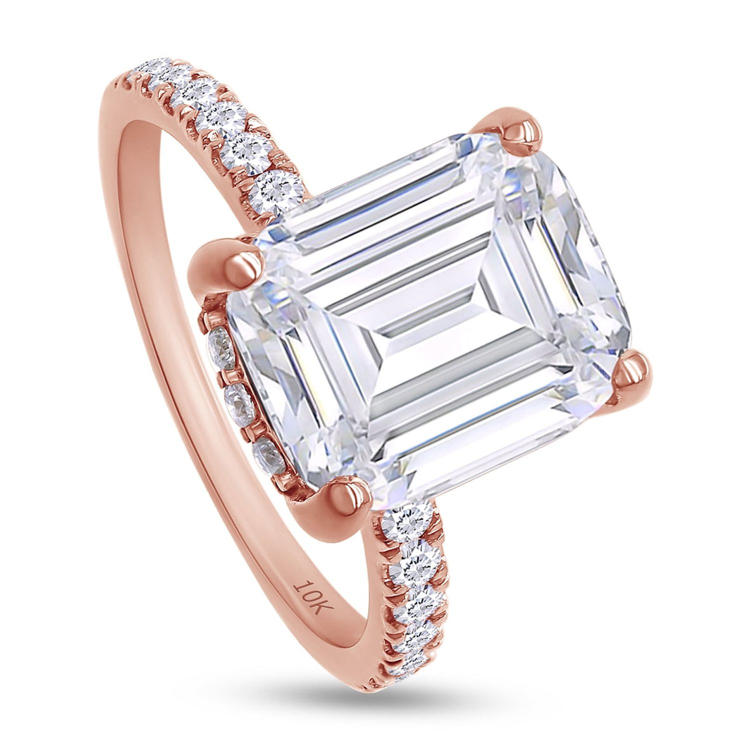 AFFY 3.50CT Center Emerald Moissanite Diamond Engagement Ring for Women 10K Solid Rose Gold-4