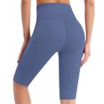 thumbnail image 4 of Cropped Leggings for Women Tummy Control High Waisted Yoga Shorts Knee Length Workout Gym Running Athletic Fitness Tights Navy 0810*yoga pants L, 4 of 5