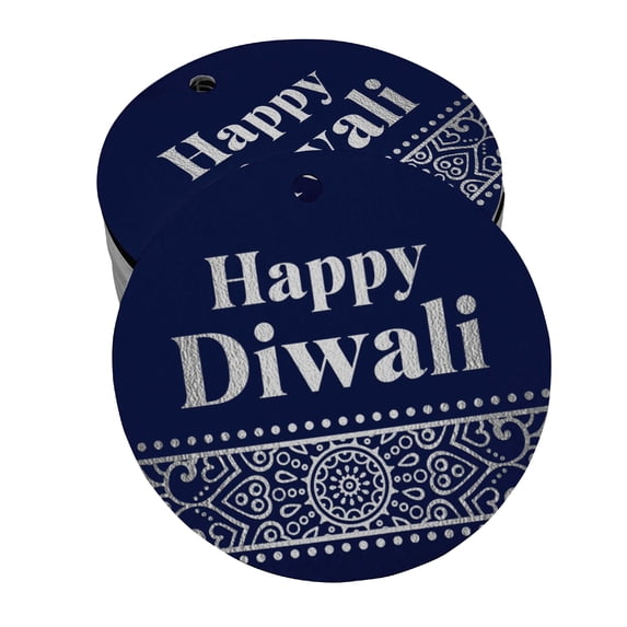 Inkdotpot Real Silver Foil Happy Diwali Tag Favor Hang Paper Tag 100 Piece