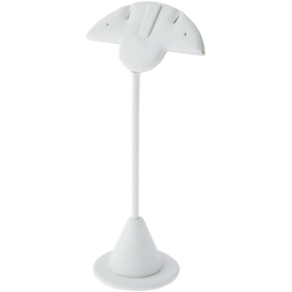 Plymor White Faux Leather Fan Shaped Two Pair Earring Display Stand, 2.75" W x 2" D x 5.75" H