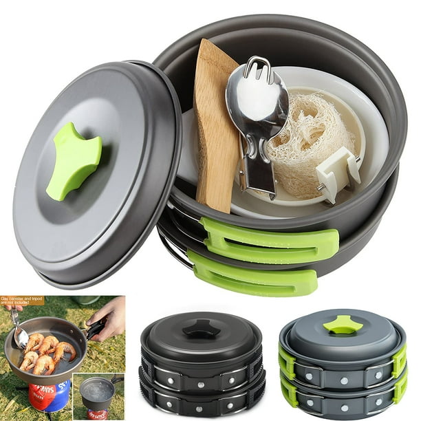 10Pcs Camping Cookware Mess Kit, Nonstick Lightweight Cooking Set
