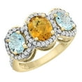 thumbnail image 1 of 10K Yellow Gold Natural Whisky Quartz & Aquamarine 3-Stone Ring Oval Diamond Accent, size 6, 1 of 2