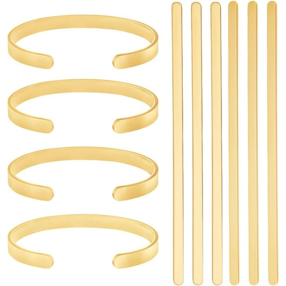 6Pcs 304 Stainless Steel Bracelet Blanks Golden Metal Adjustable Simple Base Stamping Engraving Thin Blank Cuff Bangle Strips for Jewelry Making Bracelet DIY Crafts Supplies for DIY