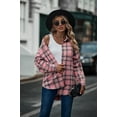 thumbnail image 3 of Camisa de manga larga a cuadros para mujer, con botones, mezcla de lana, chaqueta fina, blusa informal con bolsillo, 3 of 5
