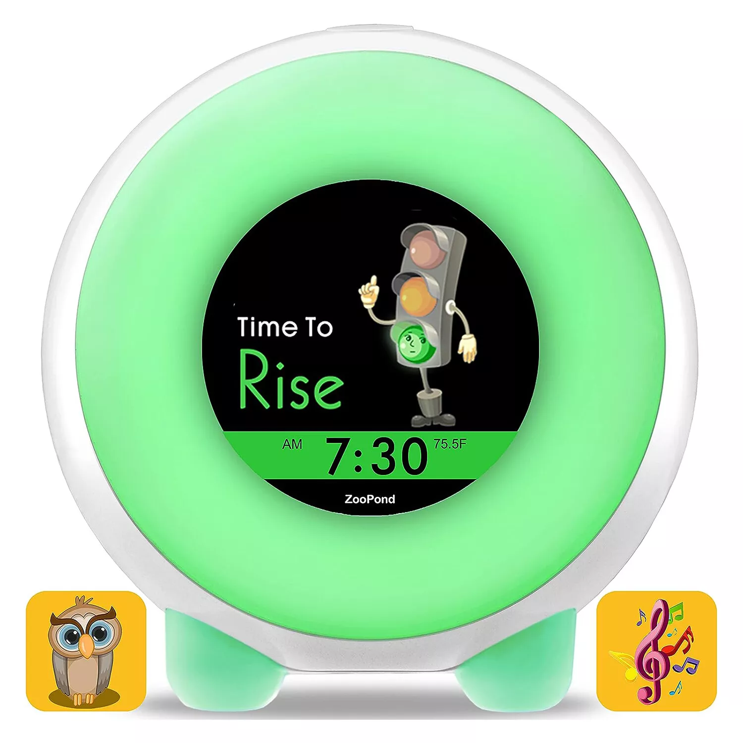 ZOOPOND - Full-Color Mobile Display Alarm Clock for Kids, Kids Alarm Clock, Kids Night Light, Ok to Wake Clock, Wake Up Light, Toddler Clock GRO Clock Z06E (Green base, micro USB plug)