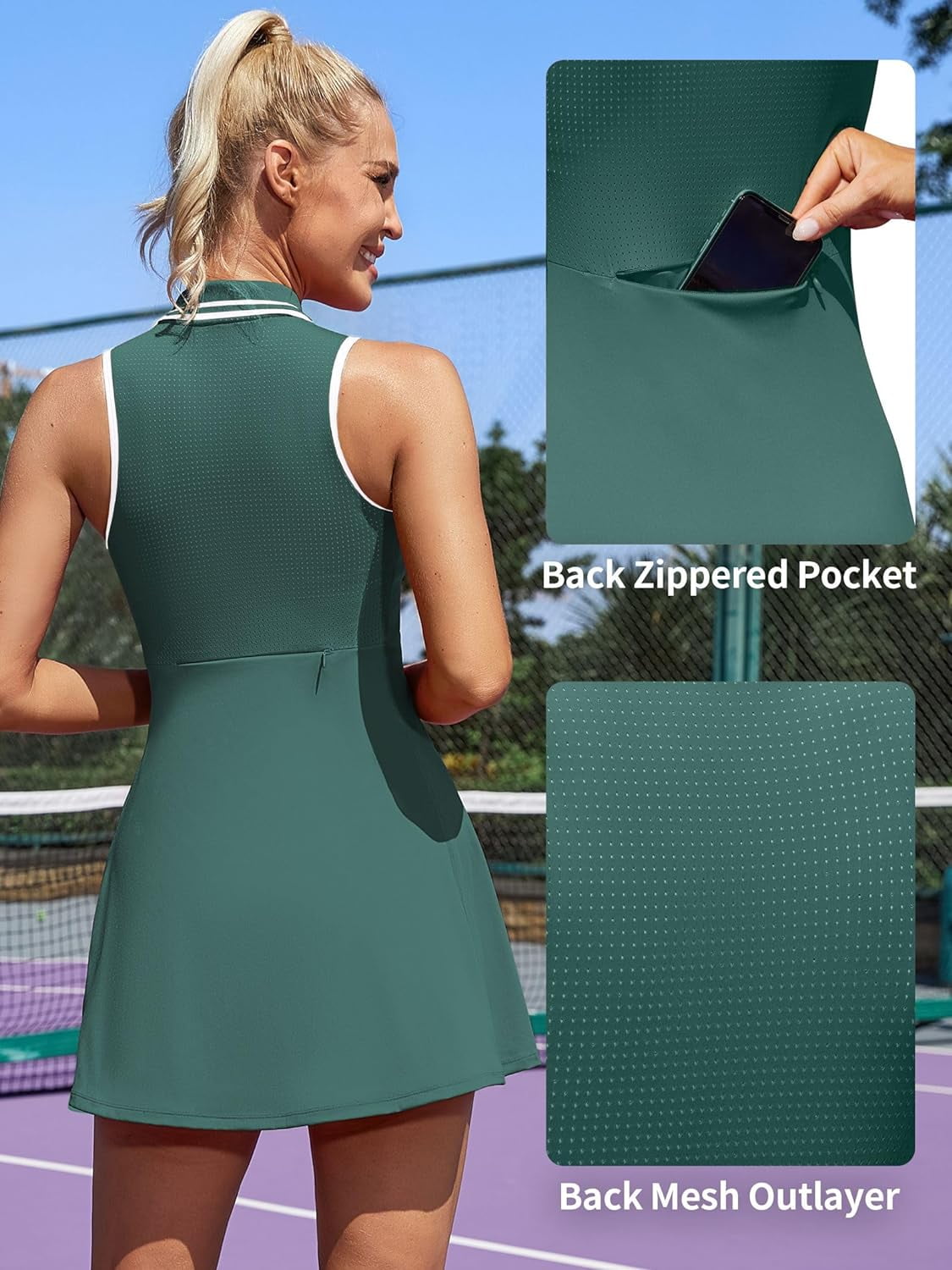 ALove Women Tennis Outfit Sports Dress Golf Exercise Dresses with Shorts and Pockets Polo Collar Zipper Athletic Dresses Tennis Dress