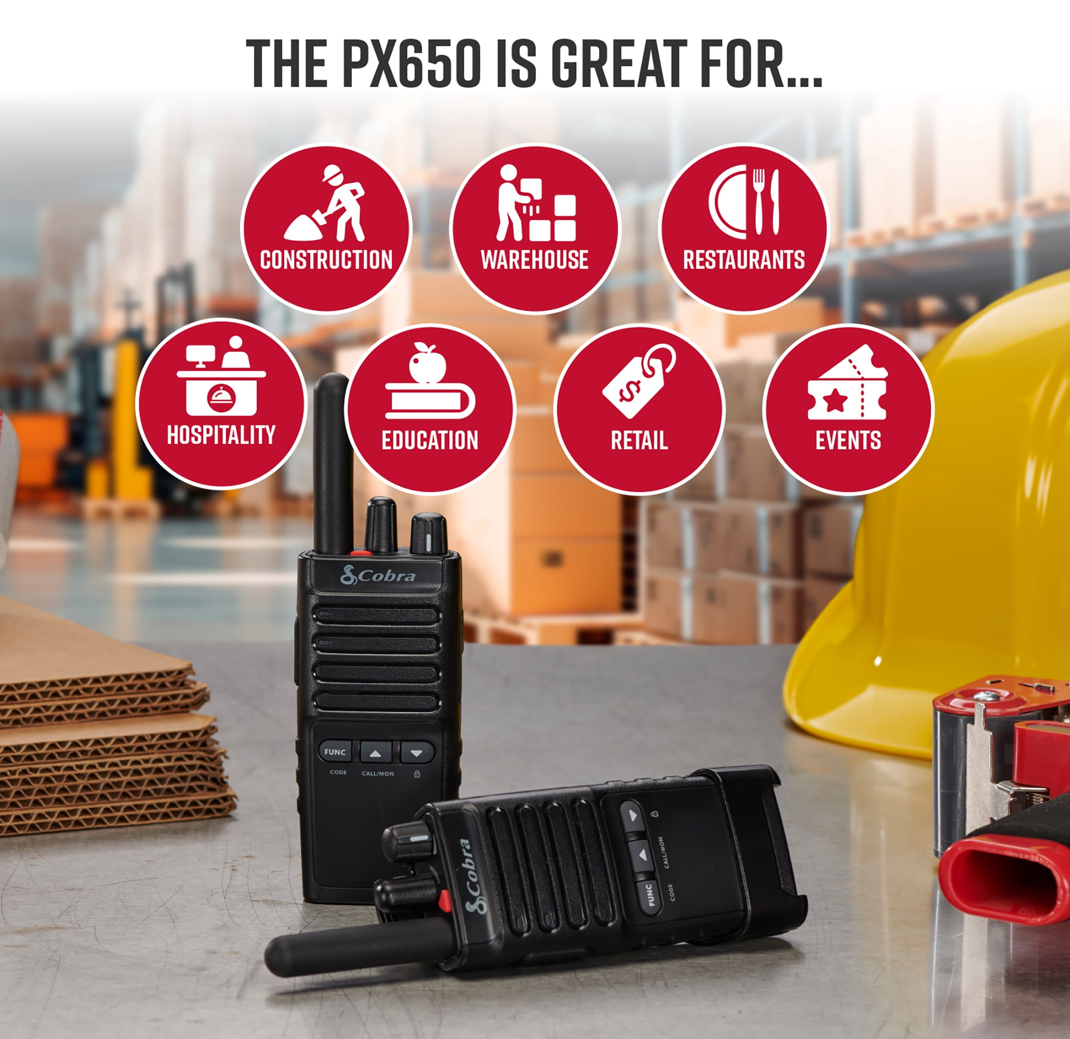 Cobra PX655 Pro Business 2W FRS Two-Way Radios Pair, IPX4 Waterproof Walkie Talkies, 22 Channels, 25-Floor Range