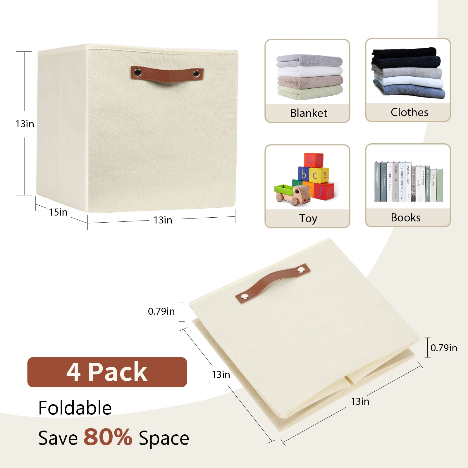 ANLEM Fabric Cube Storage Bin for Storage Organizer,13 X 13 X 15 Storage Bin Cube, Cloth Cube Storage Bin for Organizing Cream