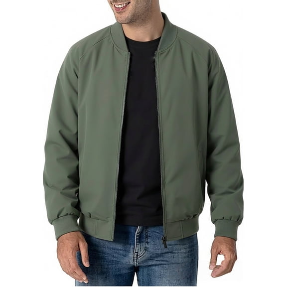 TOMVIGX Mens Lightweight Bomber Jacket Full Zip Baseball Collar Raglan Sleeve Flight Coat Casual Autumn Winter Outerwear Army Green L