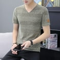 thumbnail image 2 of Chemise Rayée Hommes T-Shirt Décontracté d'Été à Manches Courtes Chemise Régulière Rayée Ajourée Hauts, 2 of 3