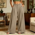 thumbnail image 4 of Smsaxvxz Women's Wide Leg Sweatpants Casual Solid Zipper Button Elastic Waist Work Travel Pants with Pockets Khaki M, 4 of 8