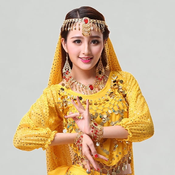 Xijirk Girls Party Sequin Top Long Sleeve Belly Dance Gold Sparkly Mesh Blouse for Performance,3-12 Years