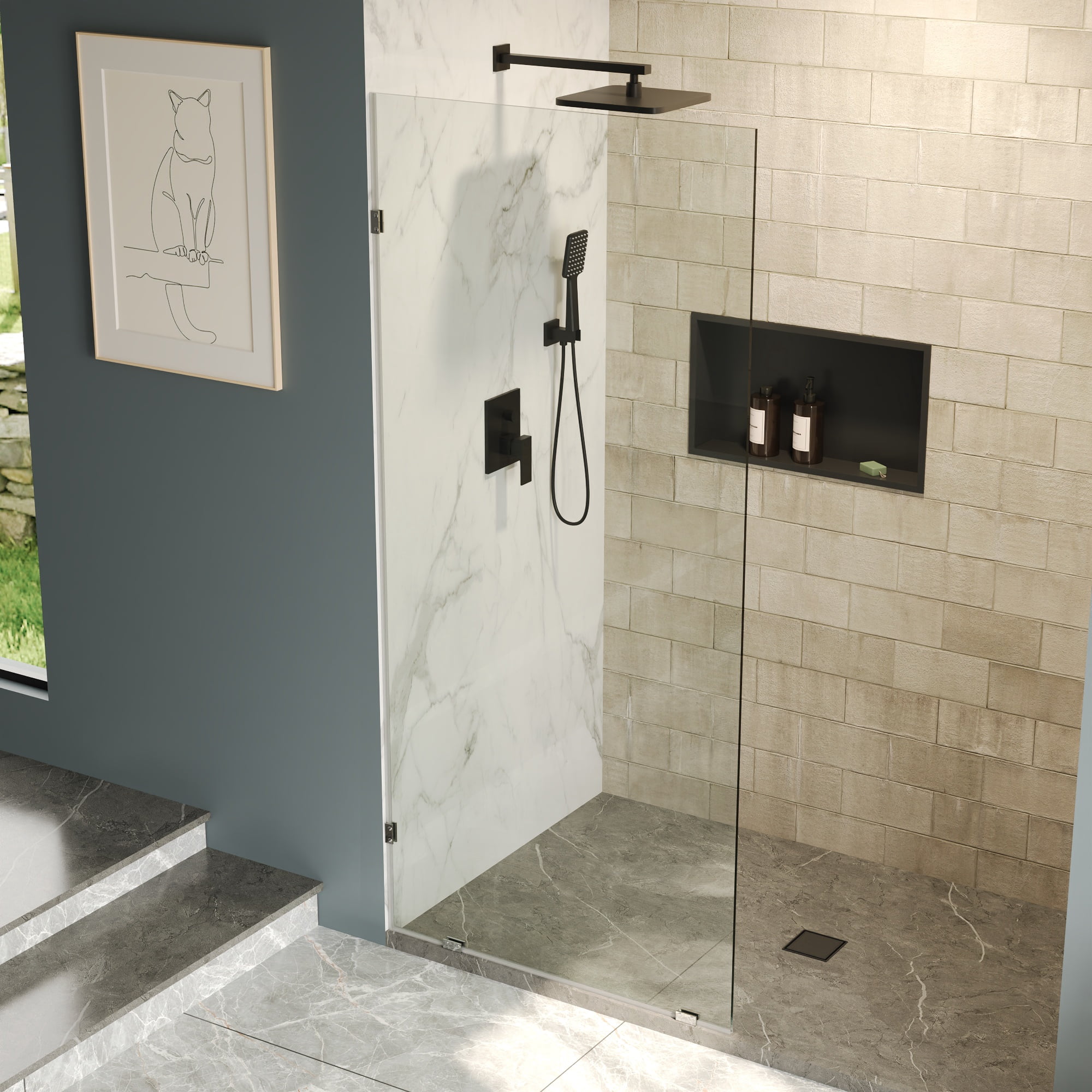 DV-1SD0220S Single Fixed Glass Panel For Shower 36"×78", Thick Frameless Tempered Safety Glass Shower Screen