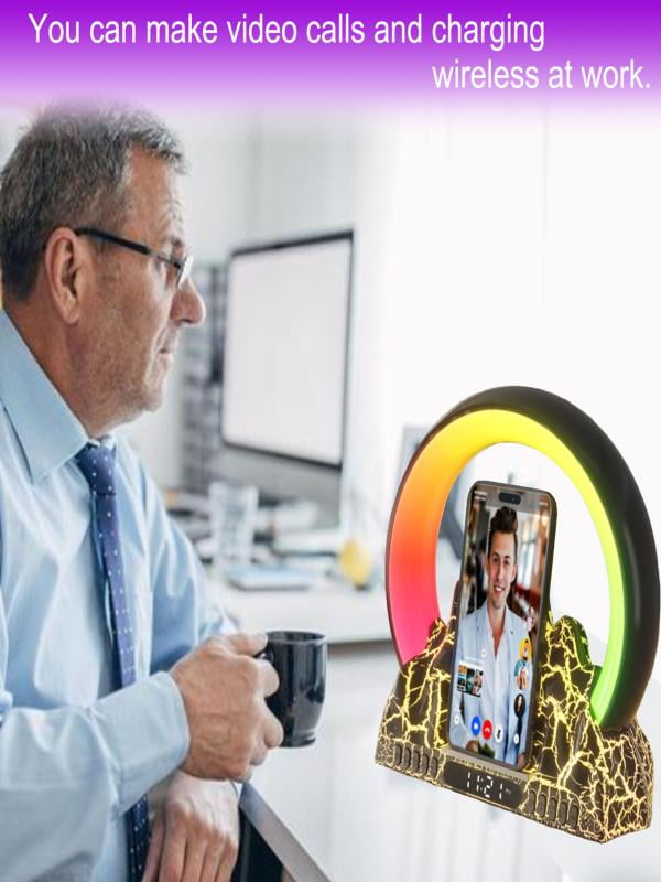 Portable Speaker 2023 Electronic Intelligent Alarm Clock Wireless Charger Sunrise Flame Mountain Bluetooth Audio Table Lamp Speakers Bluetooth Wireless