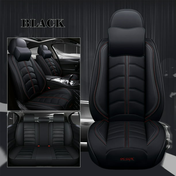 Luxury 5 Seats Car Seat Cover Universal Suv Pu Leather Cushions Front Rear Covers Full Set With Headrest Com - All Black Back Seat Covers
