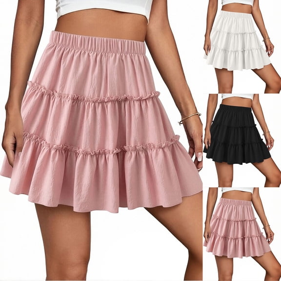 Aboser Womens Ruffles Flared Skirts Summer Pleated Skater Skirt Boho Tiered Mini Skirts Flowy A Line Skirt Lightweight Elastic Waisted Beach Skirts