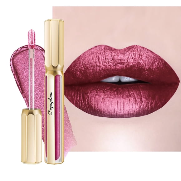 Depuplum Barras de labios color burdeos para mujer, barra de labios metálica de larga duración, antiadherente, brillo de labios, ligero, hidratante, completa, color de labios DP107 Wild Girl