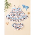thumbnail image 3 of Aojekbee Independence Day Kids Girls Clothes Summer Stars Stripes Loose Camisole and Casual Ruffle Shorts Elastic Headband Set, 3 of 10