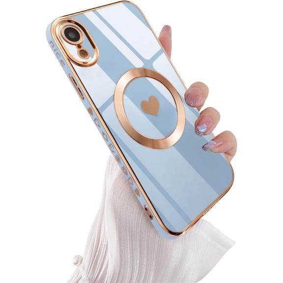 Magnetic Case for iPhone XR, Cute Love Heart Pattern Case Compatible with MagSafe Charger Soft Bumper Shockproof Phone Case Pretty Cover for Women Girls - Heart Blue