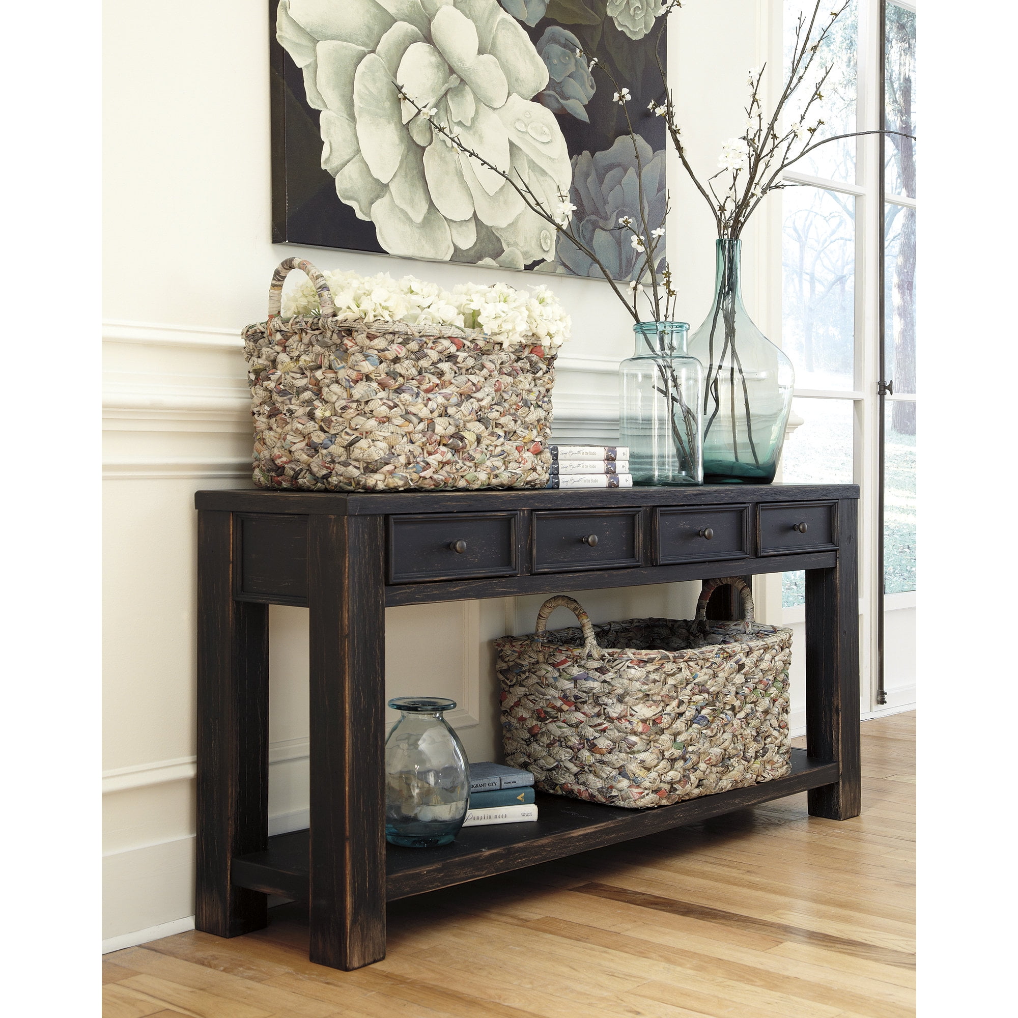 Signature design by ashley gavelston sofa table black discount
