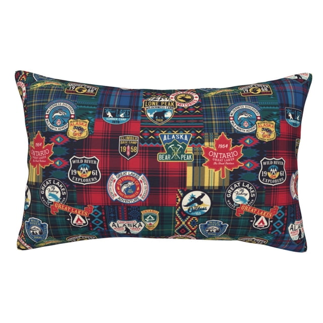 Fotbe Adventure Camping Badge Funda de Almohada Decorativa Estilo Occidental, Lujo en Algodón, Fundas para Almohadas King, Cojín Estampado para Decoración del Hogar-20"x30"