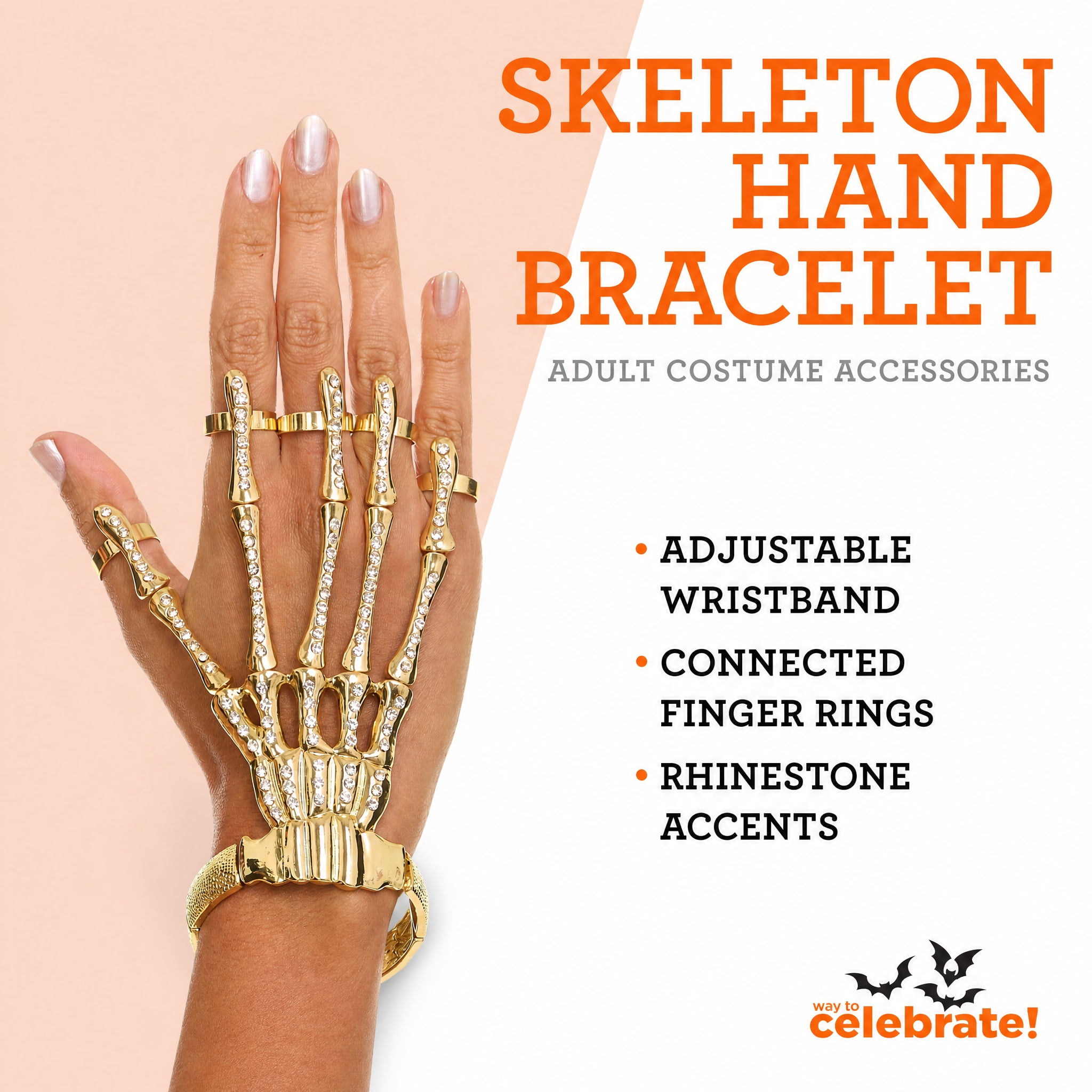 Skeleton Hand Bracelet Costume Accessory for Adults, Gold, Halloween by Way To Celebrate