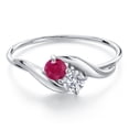 thumbnail image 3 of Gem Stone King 10K White Gold Round Red Ruby and White Lab Grown Diamond Ring for Women (0.42 Cttw, Round 3.5MM, Gemstone July Birthstone, Size 7), 3 of 6