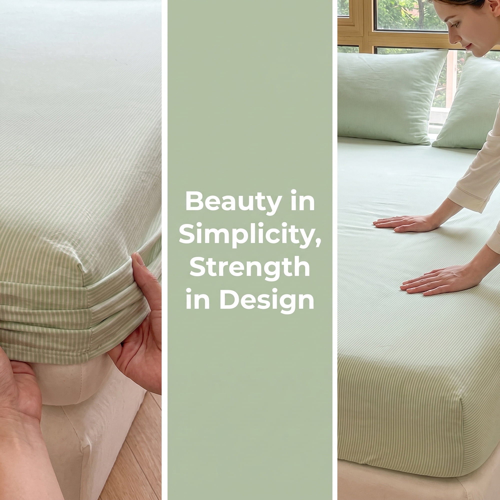 Unique Bargains Cotton Stripes Bed Sheets Cooling and Soft 59.1"x78.7" Pea Green