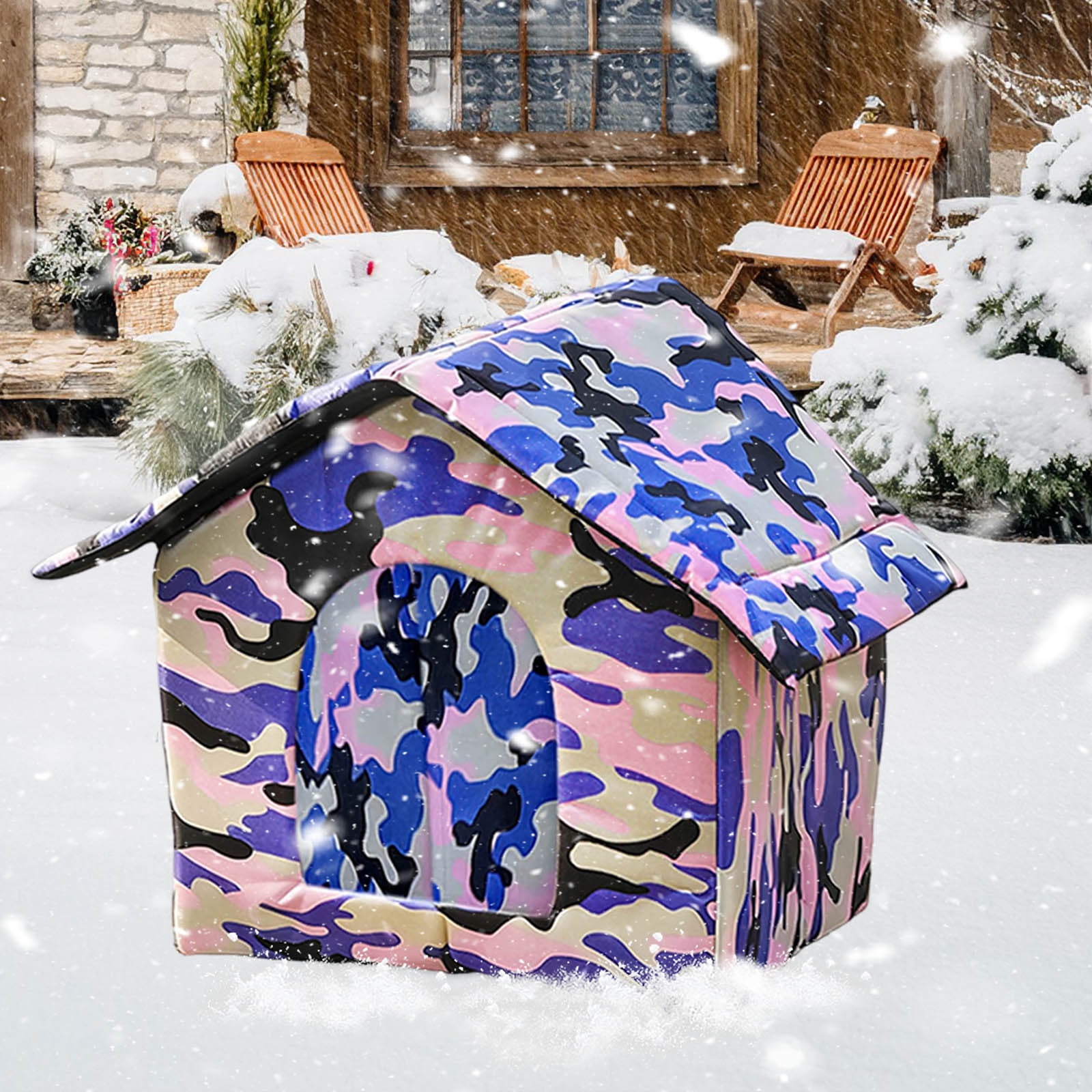 Outdoor Cat House Weatherproof Waterproof Oxford Cloth Shelter with Removable Zippered Cushion Portable Winterproof Cat Cave for Outdoor Cats and Small Pets Protection