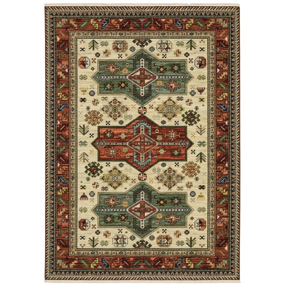 Oriental Weavers Lilihan Wool Blend Area Rug - 8022R - 6'7" x 9'6" - in Red/ Multi - Southwestern Lodge Style, Wool Blend, Dining, Living Room Rug