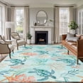 thumbnail image 2 of Teal Sea Turtle Starfish Area Rugs 5x7 ft Summer Beach Coral Shell Blue Washable Rug Non Slip Indoor Carpet Absorbent Floor Mat for Living Room Bedroom Dining Room, 2 of 9
