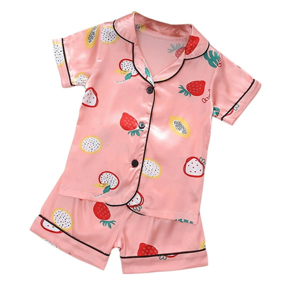 Wxirdiow Fall Pajamas Toddler Kids Toddler Baby Girls Spring Summer Cartoon Print Short Sleeve Sleepwear Outfits Pajamas Clothes Pink Size,18-24 Months