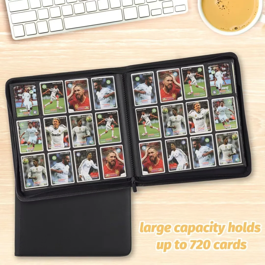 12 Pocket Card Binder, Premium Zip Trading Card Binder, 720 Double Sided Pocket PU Collection Binder, Collector Album, Card Folder for MTG, TCG, Sports Cards (Black)