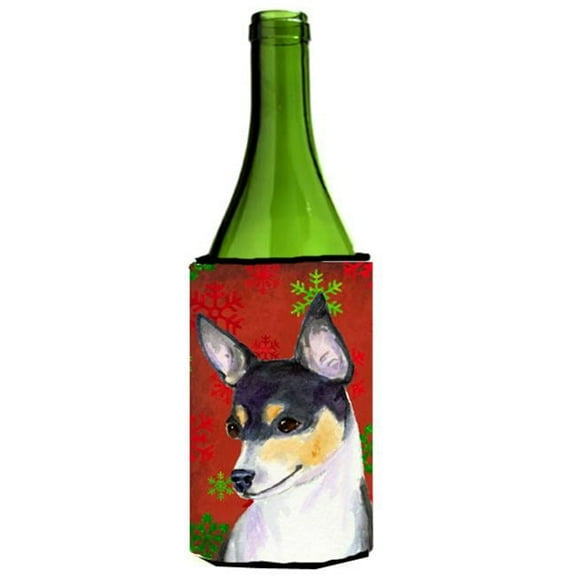 Chihuahua Red And Green Snowflakes Holiday Christmas Wine bottle sleeve - 24 oz.