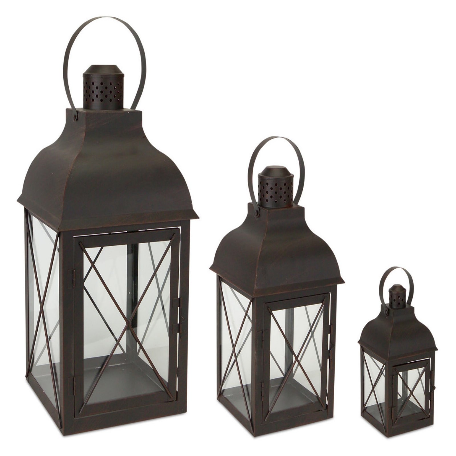Melrose International Metal and Glass Lantern Set of 3