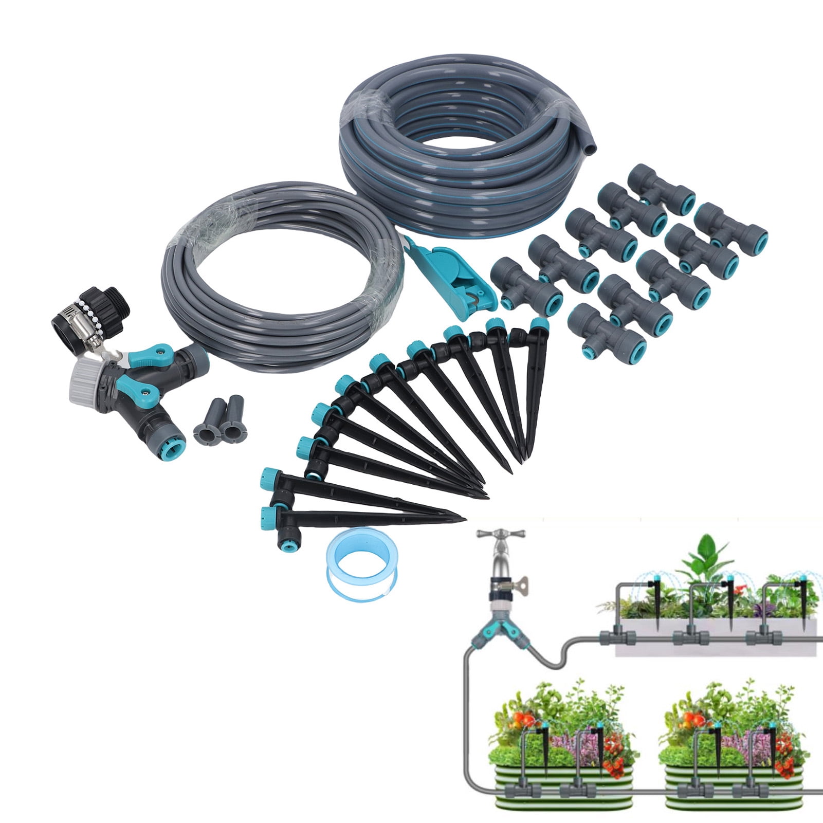 Riousery Drip Irrigation System 32.8FT 8 Holes Adjustable Precise Misting Sprinkler Kit for Garden Greenhouse Lawn (32.8 ft / 10 m)