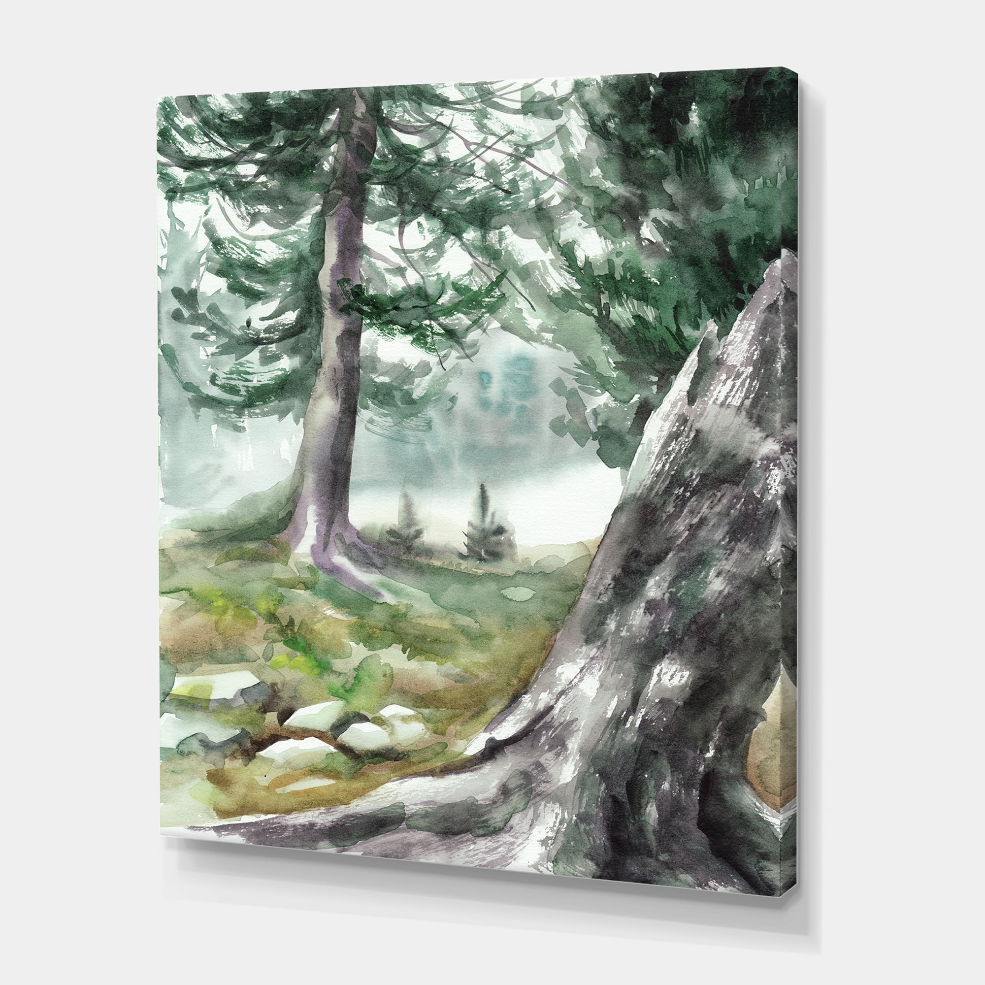 Designart ' Pine Forest In The Early Morning Glow ' Lake House Canvas Wall Art Print