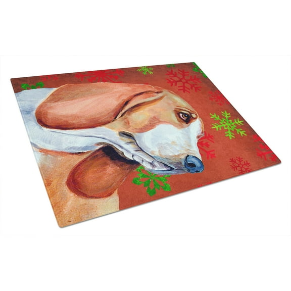 Carolines Treasures LH9332LCB Basset Hound Red and Green Snowflakes Holiday Christmas Glass Cutting Board Large, 12H x